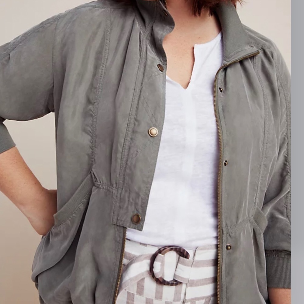 MARRAKECH ANTHROPOLOGIE GREEN SNAP ZIP UTILITY DRAWSTRING WAIST JACKET WOMENS XS